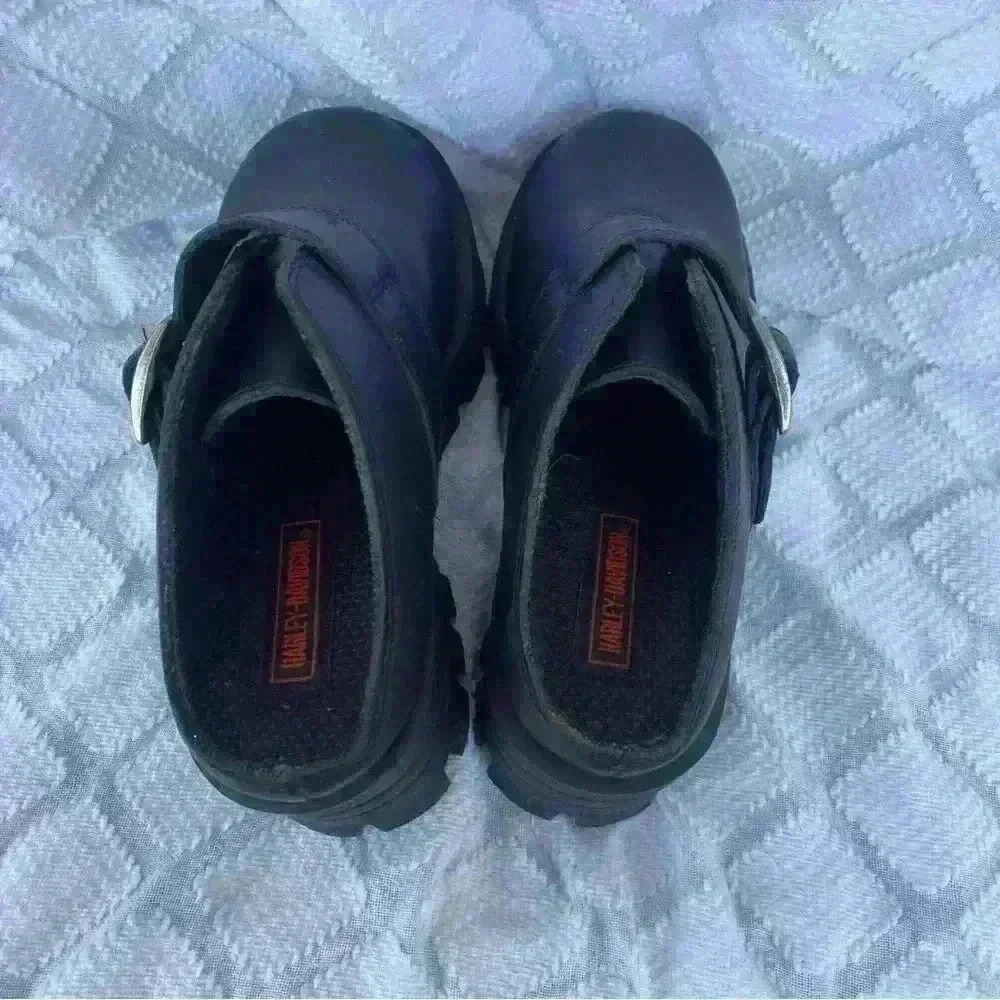 Vintage Harley Davidson Black Leather Chunky Buckle Slip On Platform Shoes 5.5 - Picture 3 of 10